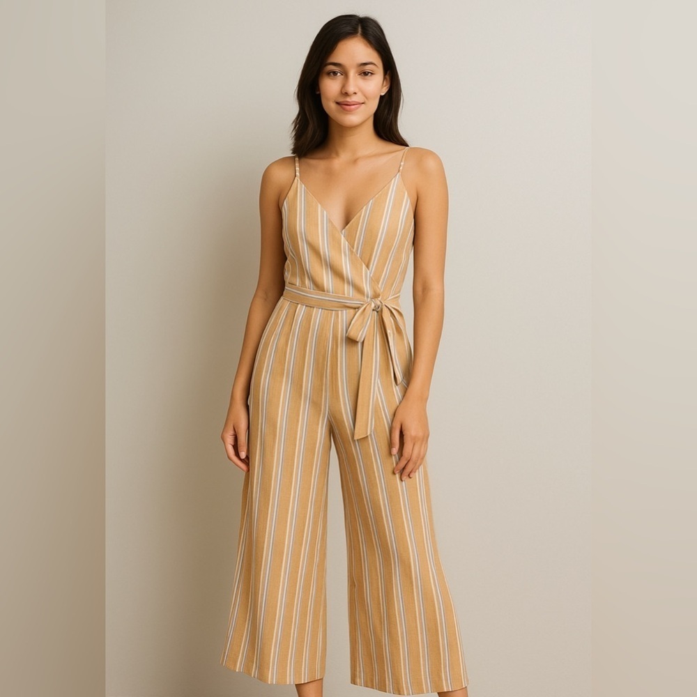 One clothing V-neck flare leg striped romper